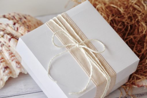 Gift Pack White Box displayed with ribbon and twine