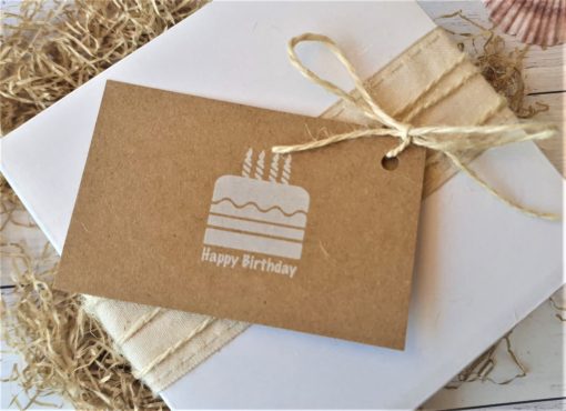 Gift Box White Natural Ribbon and Happy Birthday Gift Tag