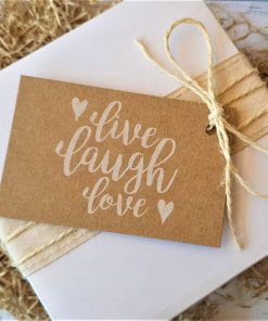 Gift Box White Natural Ribbon and Live Laugh Love Gift Tag