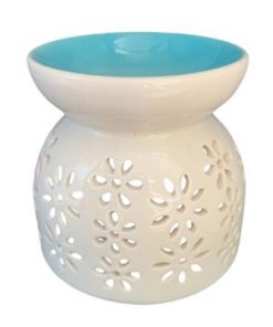 White Oil Burner with Blue Flower Cutout