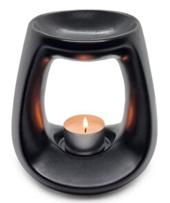 Black Ceramic Tealight Oil Burner with tea light candle