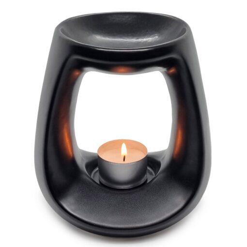 Black Ceramic Tealight Oil Burner with tea light candle