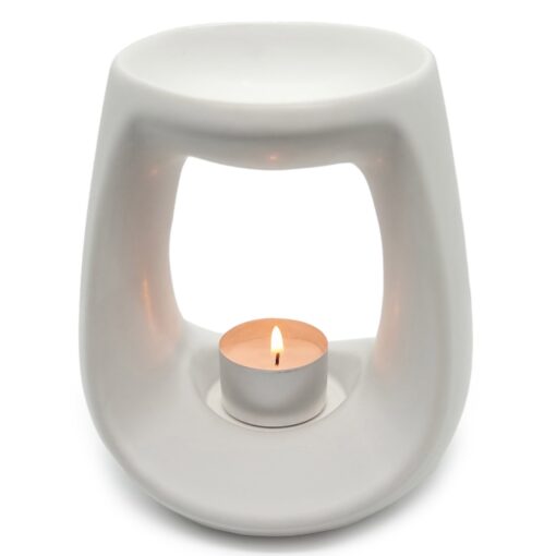 White Ceramic Tealight Oil Burner with tea light